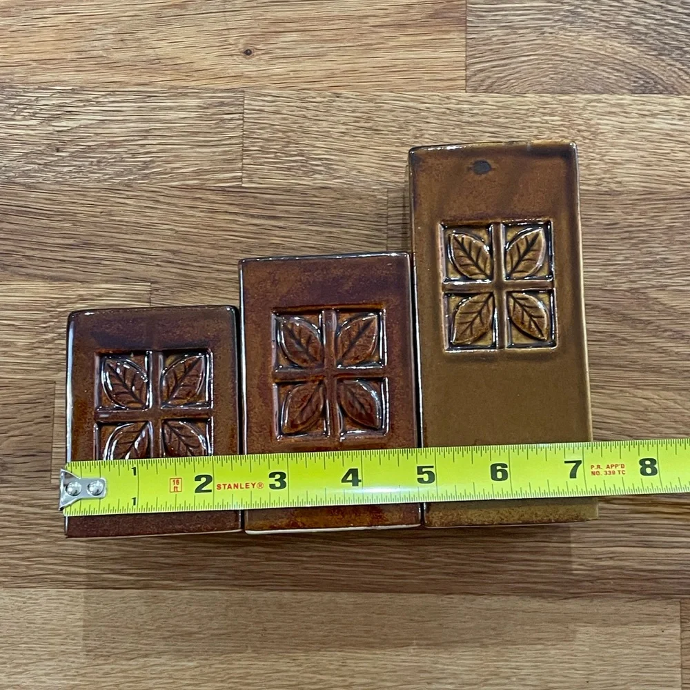 3 Vintage MCM candle holders. Pillar votive candle holders. Glazed ceramic brown